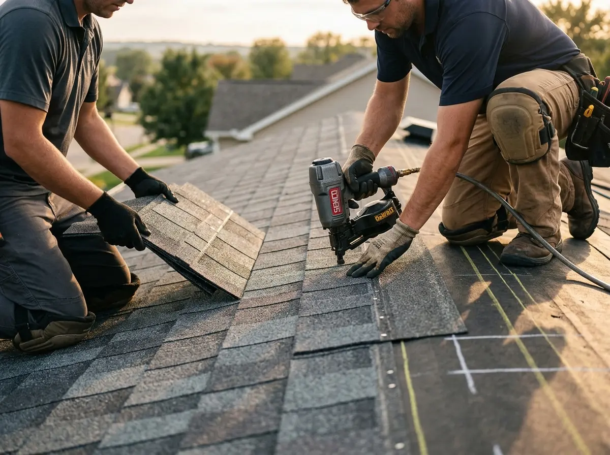 Professional roofer working on a residential roof in Cornwall